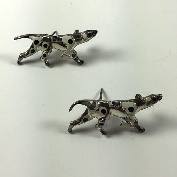 Mid Century Dalmatian Dog Vintage Enameled Brooch Pin Black/White Dalmatian Dogs - Picture 1 of 4